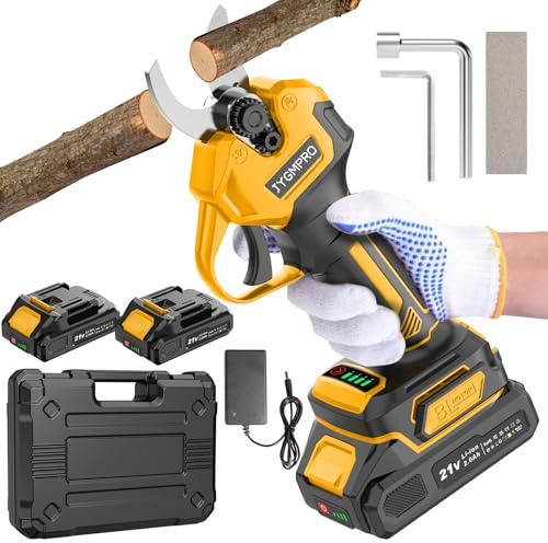JYGMPRO Forbici da Potatura a Batteria 21 V, 30 mm, 2 Batterie da 2,0 Ah | Cesoie elettriche: motore brushless da 600 W, lama SK5, LCD, 4 aperture e valigetta per ulivo, vigneto, frutteto e giardino