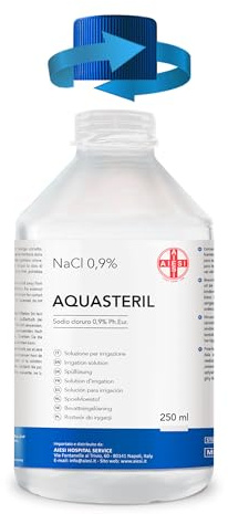 AIESI® Fysiologisk saltlösning (250 ml) för nässköljning, aerosoler och bevattning med återförslutningsbart lock AQUASTERIL, 0,9% natriumklorid