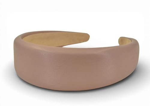 styleBREAKER Damen Padded Haarreif Kunstleder Optik, Taupe | 4 cm breit, leicht erhöht gepolstert, weich unterfüttert. Flexibel für 54-58 cm Kopfumfang, rutschfeste Innenseite.