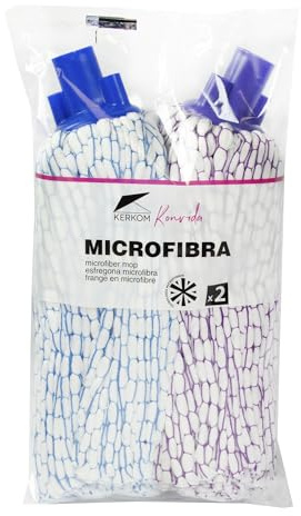 KERKOM Duplo Fregona de Microfibra Serreta de Alta Absorción | Especial para Suelos Delicados, Parquet y Tarima | Secado Rápido sin Rastro | Rosca Universal