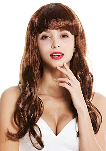 WIG ME UP - 90649-ZA6A Perücke Damen Karneval Fasching lang braun Pony Burlesque 50er Jahre Pin-Up Star Femme Fatale