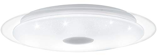 EGLO LED Deckenleuchte Lanciano 1, 1 flammige Wandlampe mit Kristall-Effekt, Stahl, Kunststoff, Weiß, Transparent, Chrom, Fernbedienung, Farbtemperaturwechsel (warm - kalt), Nachtlicht, dimmbar, Ø56cm