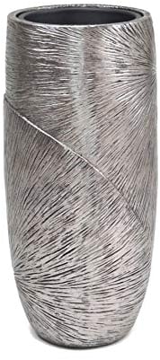 Dekoleidenschaft Übertopf Edelglanz Silber, 72 cm hoch, aus Kunststein, Pflanzkübel, Blumensäule, Blumenübertopf, Pflanzgefäß für Drinnen & Draußen, Garten-Deko