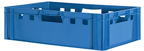 Kingpower 1 Stück E2 Fleischkiste Blau Kiste Eurobox Lebensmittelecht Metzgerkiste Box Aufbewahrungsbox Kunststoff Wanne Plastik Stapelbar Lagerkiste 60 x 40