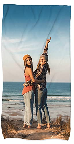 Herz & Heim® Strand-Handtuch mit eigenen Foto gestalten/großes Badetuch 100 x 180 cm (B/H) Foto Hoch