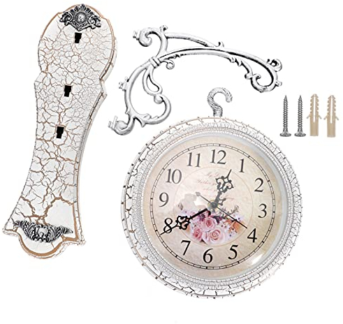 YARNOW 1stk Doppelseitige Wanduhr Doppelseitige Outdoor-Uhr Bahnhof Wanduhr Dekorative Wanduhr Zweiseitige Hängeuhr Industrielle Wanduhr Einseitige Uhr Dekorative Uhr Groß Abs Weiß