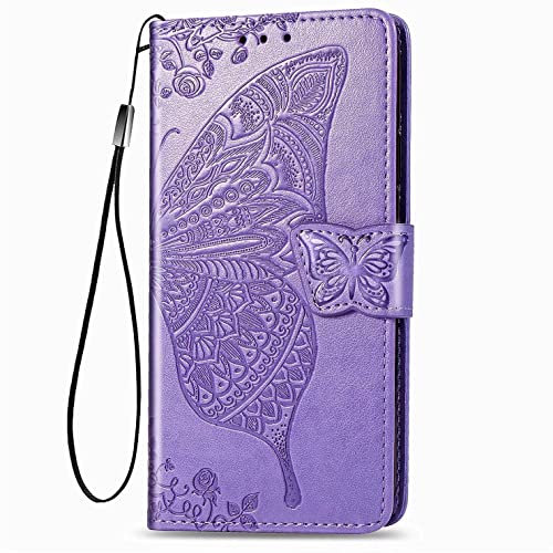 ILING Cover per Oppo A94 5G/Oppo Reno5 Z 5G/Reno 5Z 5G Cover, Custodia Chiusura Magnetica Flip Case Stile, Pelle PU Farfalla Sbalzato con Supporto di Stand&Carte Slot (Viola)