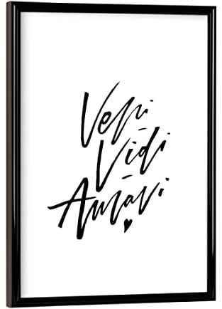 artboxONE Poster mit schwarzem Rahmen 18x13 cm Schwarzweiß Veni Vidi Amavi Quote - Bild Love Love travel