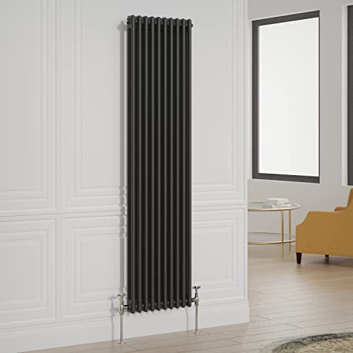 Warmehaus Traditional Radiator Double Column Black Vertical Cast Iron Style Central Heating Tall Radiator - 1800x470mm