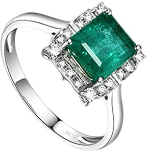 Lieson Engagement Rings Women, Wedding Ring for Women 18ct Gold 1.79ct Green Emerald Square Diamond Promise Ring White Gold Ring Size U 1/2