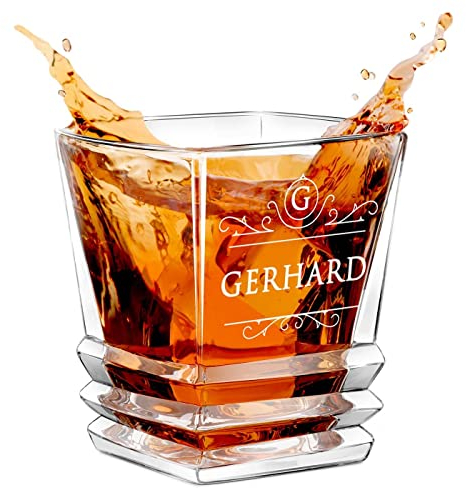 Maverton Whisky Glas mit Gravur 280 ml - Whiskyglas mit effektvollem Design - edles Kristallglas für Mann & Whiskygenießer - Bourbon Glas zum Geburtstag - zu Weihnachten - Ornament