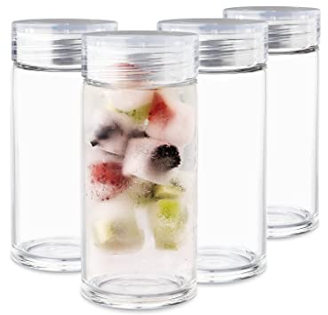 Glass Water Bottles - 4 Pack Wide Mouth Juice Bottles with Clear Lids for Juicing, Smoothies, Fruit Water, Teas, Beverage Storage - 10oz, Leakproof, Reusable, Borosilicate