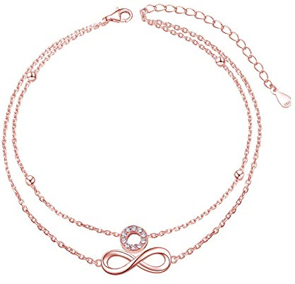 Chaîne de cheville en or rose avec lettres imperméable I Chaîne de cheville pour femme | fille 26 lettres double chaîne de bras chaîne de cheville- réglable (22-27cm) -cadeaux pour amie amoureuse (O)