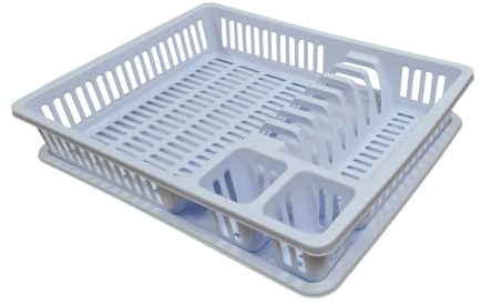 Malabsy® Plastic Dish Drainer Plate Cutlery Rack Kitchen Sink Utensil Draining Cup Holder 38cm x 30cm 7cm (White)