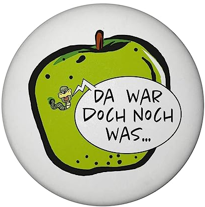Wurm im Apfel Notizzettel Magnet rund mit Flaschenöffner mit weißem Hintergrund als nützliches Gadget am Kühlschrank, um Notizzettel oder to-Do Listen zu befestigen und Nichts mehr zu vergessen