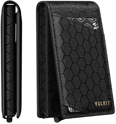 VULKIT Pop Up Porte-Cartes Portefeuille Mince pour Hommes Portefeuilles à Deux Volets minimalistes Blocage RFID Fermeture magnétique Peut contenir 12 Cartes