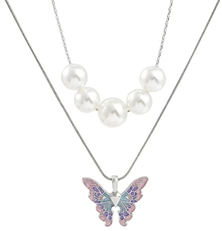 YAHOYA Vintage Mode Femmes Colliers Papillon Thai Pop Papillon Collier Perle Double Multicouche Collier Choker Bijoux Gril Cadeau