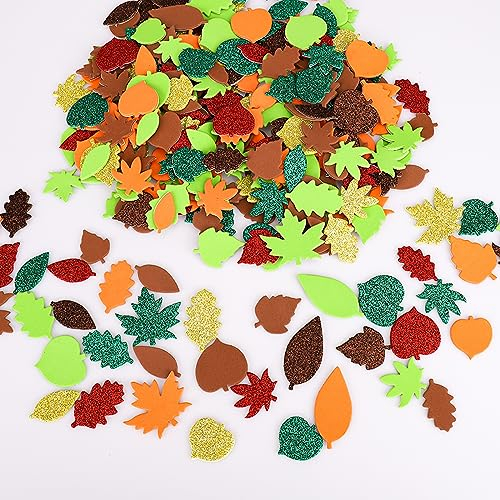 VIKY® 500 STK Blätter Deko Aufkleber, Glitzer Herbstdeko, Moosgummi Selbstklebend Sticker, Herbst Dekoration Blatt, Autumn Decor Aesthetic, Ahornblatt Fensterbilder Selbstklebend für Erntedank Party