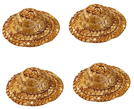 Didiseaon 4 Piezas Sombrero De Tejido a Mano Decoraciones De Mini Sombreros Mini Sombreros Artesanales Mini Sombreros De Fiesta Minimuñeca Mini Gorra Bambú Pequeño Sombrero Ropa