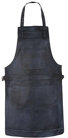 Leathershire Delantal de cuero de grano completo de cera negra para carnicero, delantal de chef, delantal de barbacoa, delantal de peluquería, delantal de carpintería, regalo, Negro, Taille unique