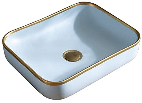 Aufsatzwaschbecken 20,4 × 15,7 rechteckiges Badezimmer-Waschbecken mit goldenem Rand, Porzellan-Keramik-Aufsatzwaschbecken, Waschtisch-Waschbecken, Kunstwaschbecken, ideal for zu Hause Waschbecken (