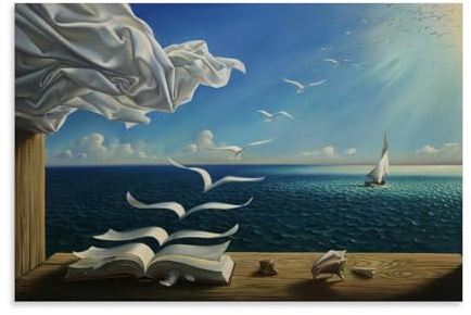 HBEOOP Salvador Dali berühmte Farbe (Wellenbuch) Druck, Poster, Leinwandkunst und Wandkunst, Bilddruck, moderne Familienschlafzimmer-Dekoration, 60 x 90 cm