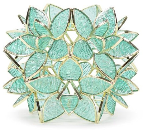 ValueLights | Aqua Easy Fit Glass Flower Pendant Ceiling/Table Lampshade | Lamp Shades, Home Décor & Improvement Essential | Includes Bulb [3000K Warm White] | 210mm Shade Width