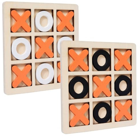Tic Tac Toe,2 Stück Tic Tac Toe Extreme,Tic Tac Holzspiel Interaktives Brettspiele Reisespiel Strategie- und Denkspiel Geeignet für Partys und Feiern 14.5 x 14.5cm (Orange Weiß,Orange Schwarz)