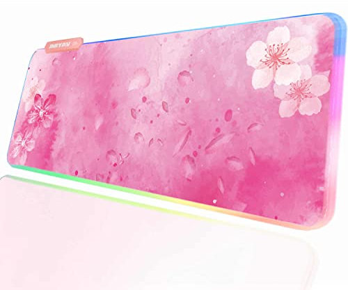 JMIYAV Pink RGB Gaming Mouse Pad PC XL Large Extended Glowing Led Light Up Desk Pad Non-Slip Rubber Base Computer Keyboard and Mouse Pad Cool Cute Mousepad Mat 80 * 30cm fl001