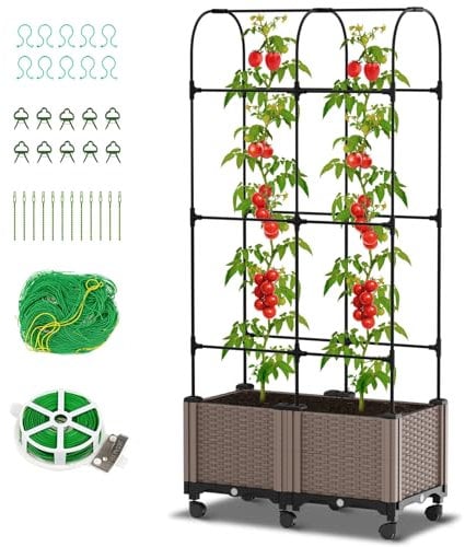 ZIKEBTUY 80x40x180CM Garten Blumenkasten mit Rankhilfe, Outdoor Pflanzkasten mit Rankgitter für Kletterpflanzen, Pflanzkübel Hochbeet mit 10 Verschlüsse, 10 Clips, 1 Kunststoffkabel, 12 Kabelbinder