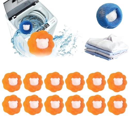12 PCS Floating Hair Filtering Mesh Removal, 2025 Upgraded Laundry Pet Hair Catcher Pet Lint Removers, Reusable Washing Machine Hair Filter Cleaning, Mesh Bag Pet Dog Cat Hair Removers (Orange)