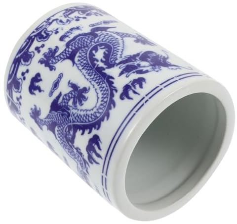 DECORNIJIA Seau de Rangement pour Ustensiles Cuisine Style Chinois Support Baguettes et Cuillères Pot Compact et Multifonctionnel pour Comptoir Design Bleu et Blanc Traditionnel