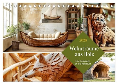 Wohnträume aus Holz (Tischkalender 2026 DIN A5 quer), CALVENDO Monatskalender: Eine Hommage an alle Holzbauer (CALVENDO Kunst)