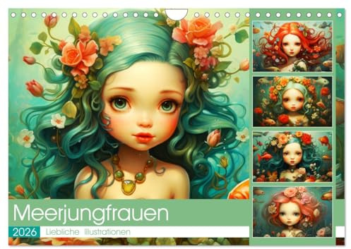 Zauberhafte Meerjungfrauen. Liebliche Illustrationen (Wandkalender 2026 DIN A4 quer), CALVENDO Monatskalender: Eine Welt voller surrealer Schönheit und verzaubernder Wasserwelt (CALVENDO Kunst)