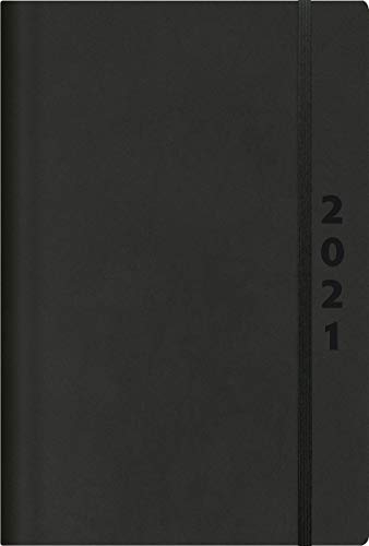 ReLeather Daily schwarz 2021: Terminplaner groß. DIN A5 Termin-kalender mit Vintage-leder und Tageskalendarium.