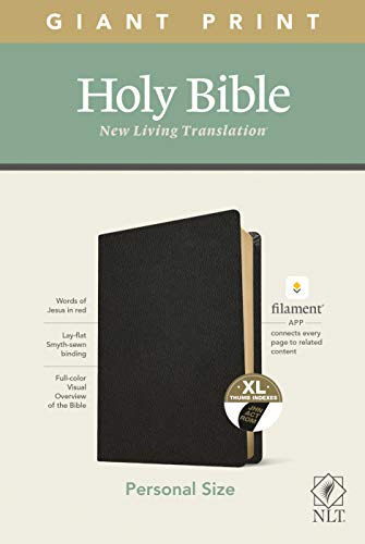 Holy Bible: NLT, Black, Genuine Leather, Filament Enabled Edition Red Letter, Personal Size Giant Print Bible, XL Thumbed Indexes