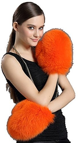 BeFur Damen Fuchspelz Fell winter Handschuh Fausthandschuhe Fäustlinge mit der Kette - color 5