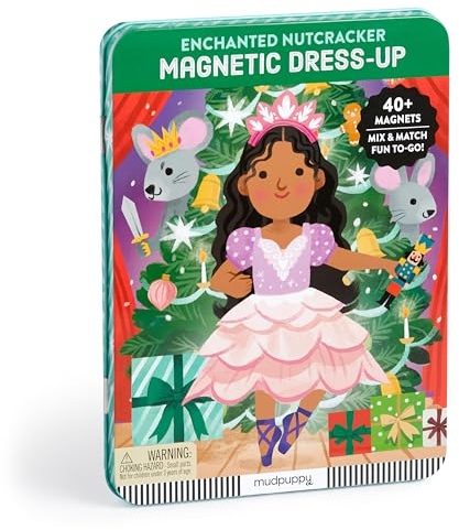 Mudpuppy Enchanted Nutcracker – Magnetic Dress Up Game with Illustrated Christmas Scenes Including 2 Ballerina Characters and Over 40 Mix and Match Magnets Perfect for Holiday Travel