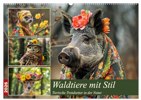 Waldtiere mit Stil. Tierische Trendsetter in der Natur (Wandkalender 2026 DIN A2 quer), CALVENDO Monatskalender: Tiere des Waldes auf modischer Mission (CALVENDO Tiere)