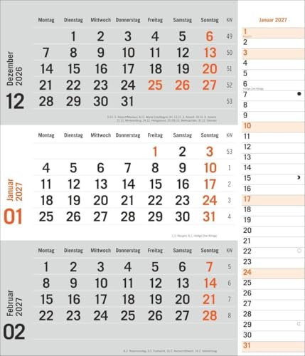 times&more 3-Monatsplaner, orange 2027: times&more - Praktischer Wandplaner mit Datumsschieber. Büro-Kalender mit Notizspalte und Jahresübersicht. Wandkalender 2027 fürs Büro. 30 x 35 cm.