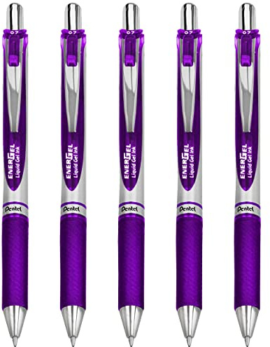 5 x Pentel BL77 EnerGel Retractable Roller Ball Stifte. Violett Tinte. 0,7 mm Metallspitze. Gummi Grip. bl77-v X5