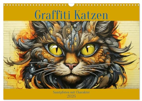Graffiti Katzen (Wandkalender 2026 DIN A3 quer), CALVENDO Monatskalender: Diese Katzen haben Charakter und Stil! (CALVENDO Kunst)