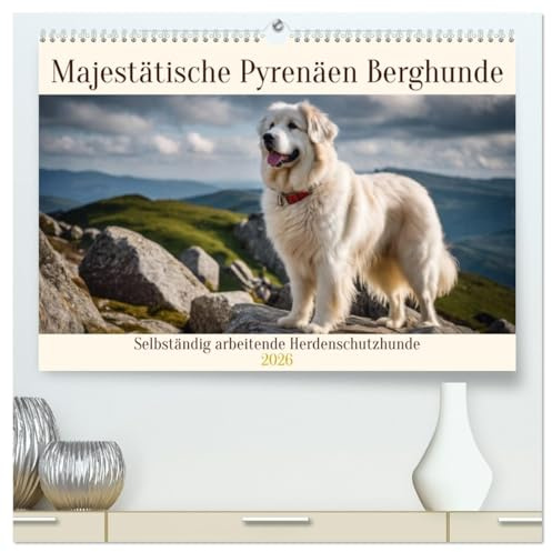 Majestätische Pyrenäen Berghunde (hochwertiger Premium Wandkalender 2026 DIN A2 quer), Kunstdruck in Hochglanz: Selbständig arbeitende Herdenschutzhunde (CALVENDO Tiere)