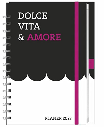 Familienplaner Buch A5 Amore 2023. Praktischer Buchkalender mit Gummiband und Stiftehalter. Stylischer Familien-Kalender mit 5 Spalten. Terminkalender 2023