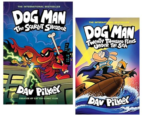 Dog Man Series by Dav Pilkey 2 Books Collection Set: Book No. 11 & 12 (Twenty Thousand Fleas Under the Sea & The Scarlet Shedder [Hardback])