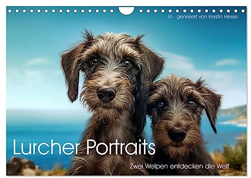 Lurcher Portraits - Zwei Welpen entdecken die Welt (Wandkalender 2026 DIN A4 quer), CALVENDO Monatskalender: Eine bezaubernde Reise ins Reich der Fantasie, nicht nur für Kinder (CALVENDO Tiere)