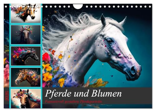 Pferde und Blumen (Wandkalender 2026 DIN A4 quer), CALVENDO Monatskalender: Faszinierend wunderschöne Bilder von Pferden und Blumenvariationen (CALVENDO Tiere)