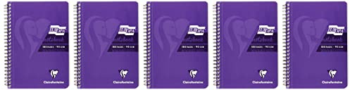 Clairefontaine A5 Notebook, 180 Pages, Purple, Pack of 5