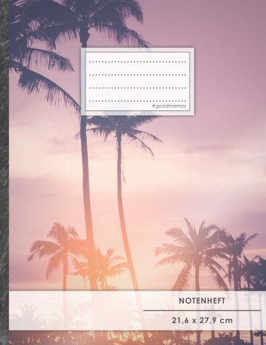 Notenheft: DIN A4 • 48 Seiten, 24 Blatt, 12 Systeme, „„Sun goes down“ • Original #GoodMemos Schulheft • Mit Inhaltsverzeichnis und Seitenzahlen, Noten-Lineatur 14