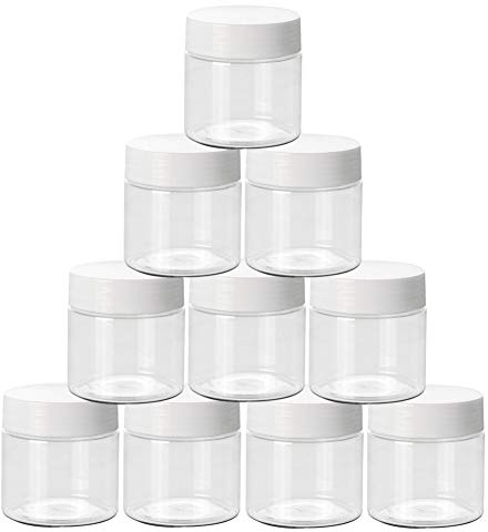 30g 30ml/1oz Refillable Black and White Plastic Screw Cap Lid with Clear Base Empty Plastic Cosmetic Jars for Nail Powder Bottles Eye Shadow Container Pack of 10